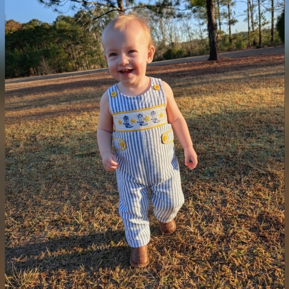 Rylee Faith Designs Smocked Cowboy Boot & Stars Jon Jon